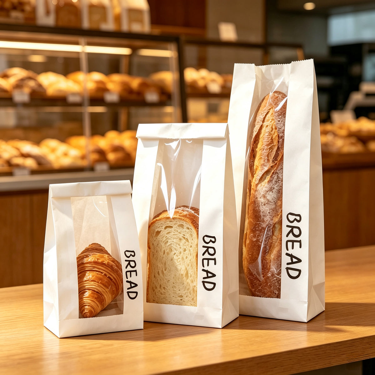 Window Bread Bags – White Kraft Paper with Transparent Window