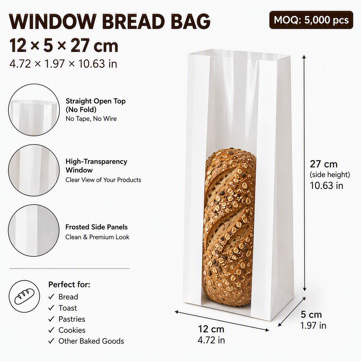 Window Bread Bags – White Kraft Paper with Transparent Window