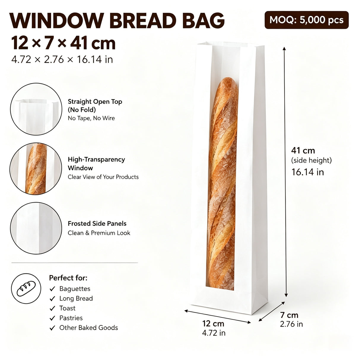 Window Bread Bags – White Kraft Paper with Transparent Window