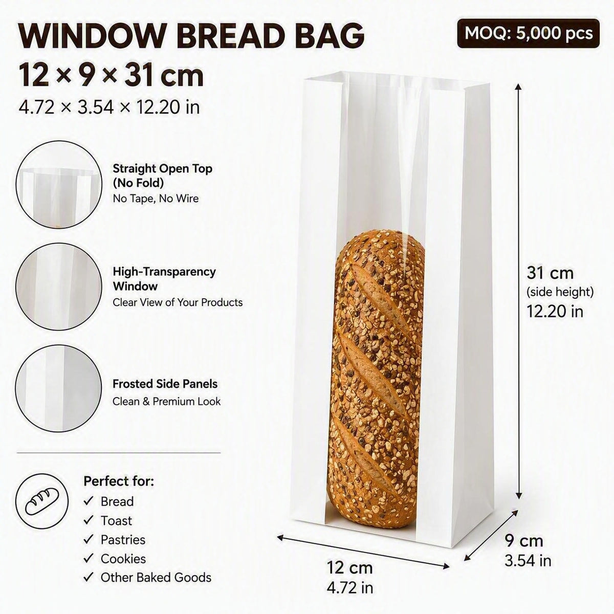 Window Bread Bags – White Kraft Paper with Transparent Window