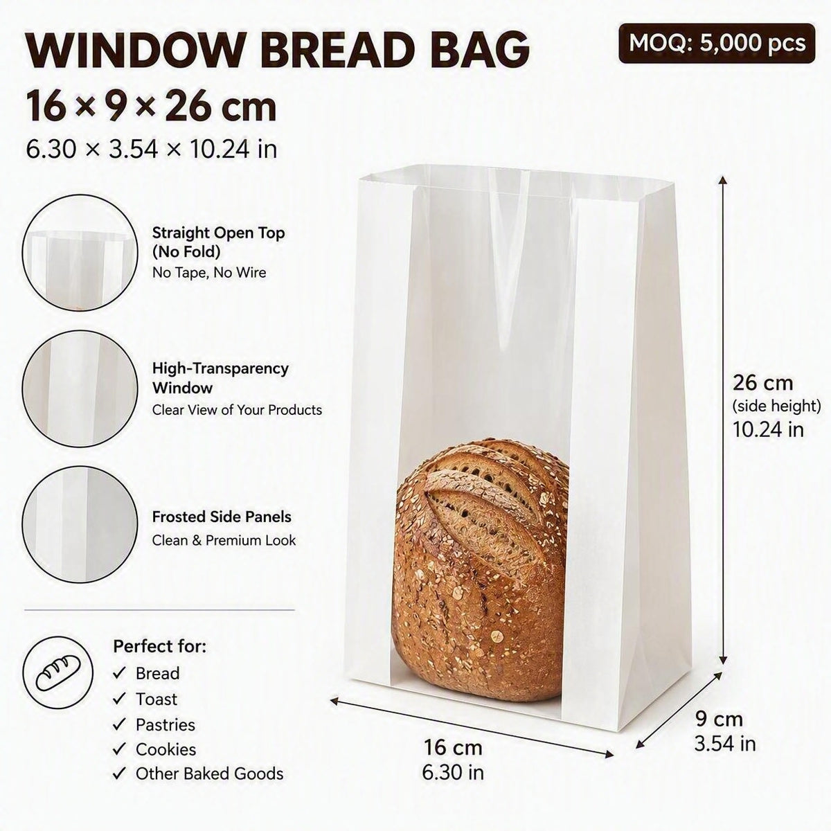 Window Bread Bags – White Kraft Paper with Transparent Window