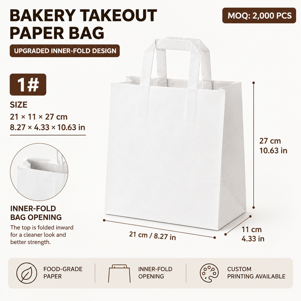 Custom Multi‑Size Bakery Paper Bags for Bread, Cake & Pastry Takeaway Packaging