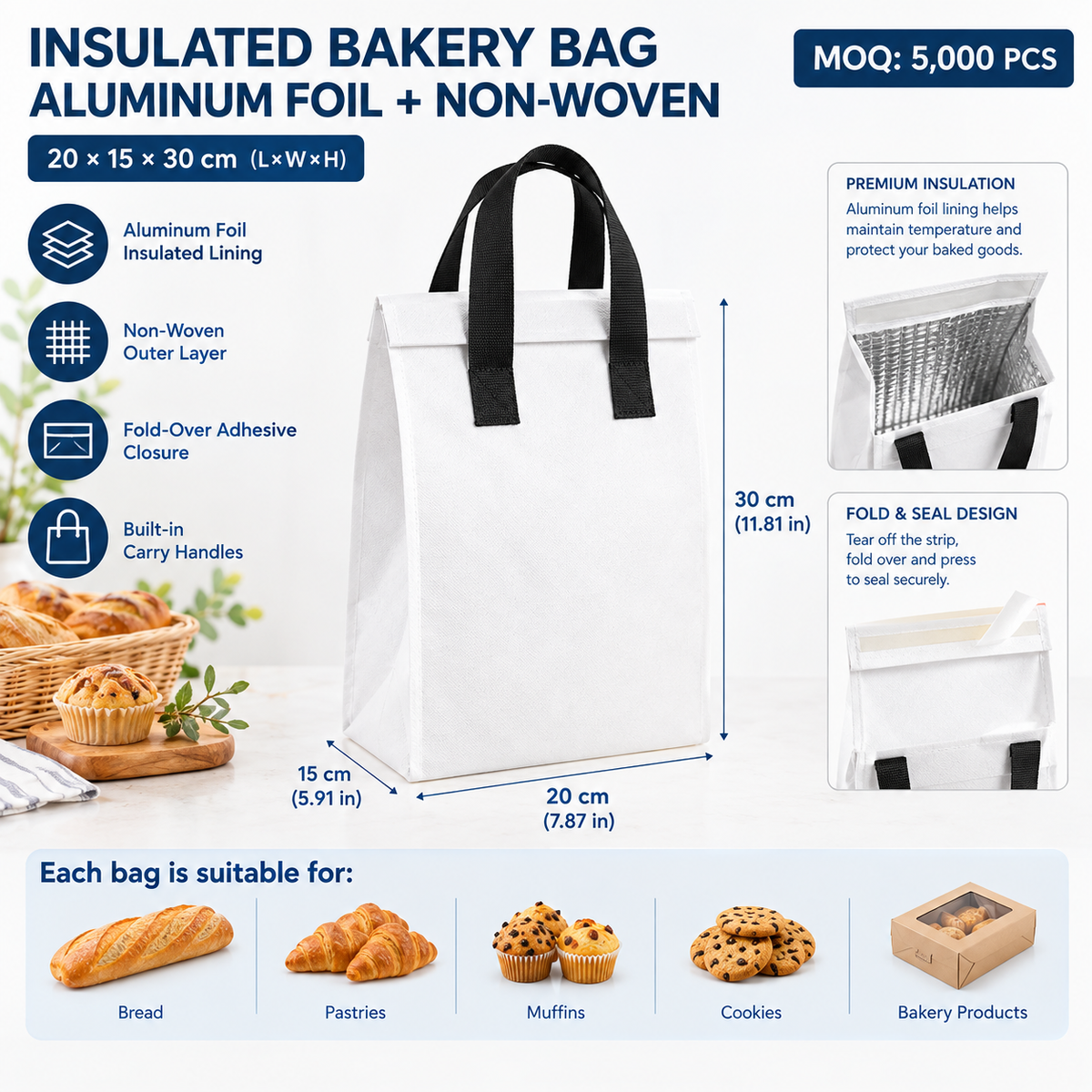 Custom Insulated Aluminum Foil Non‑Woven Bakery Bag