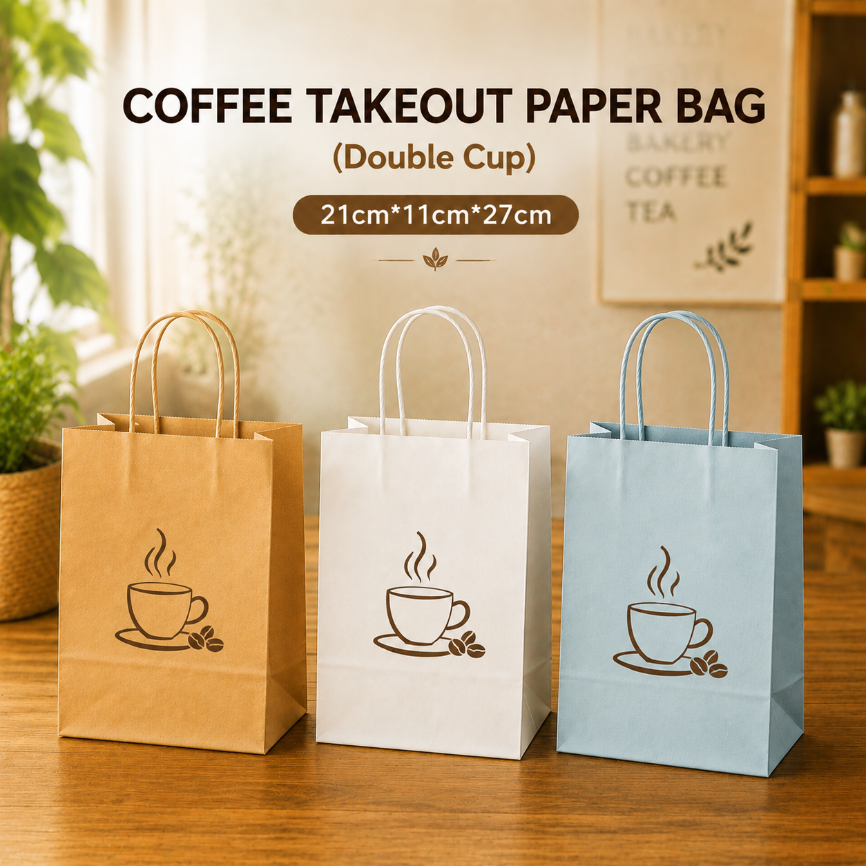 COFFEE TAKEOUT PAPER BAG（Double Cup-21 cm × 11 cm × 27 cm）
