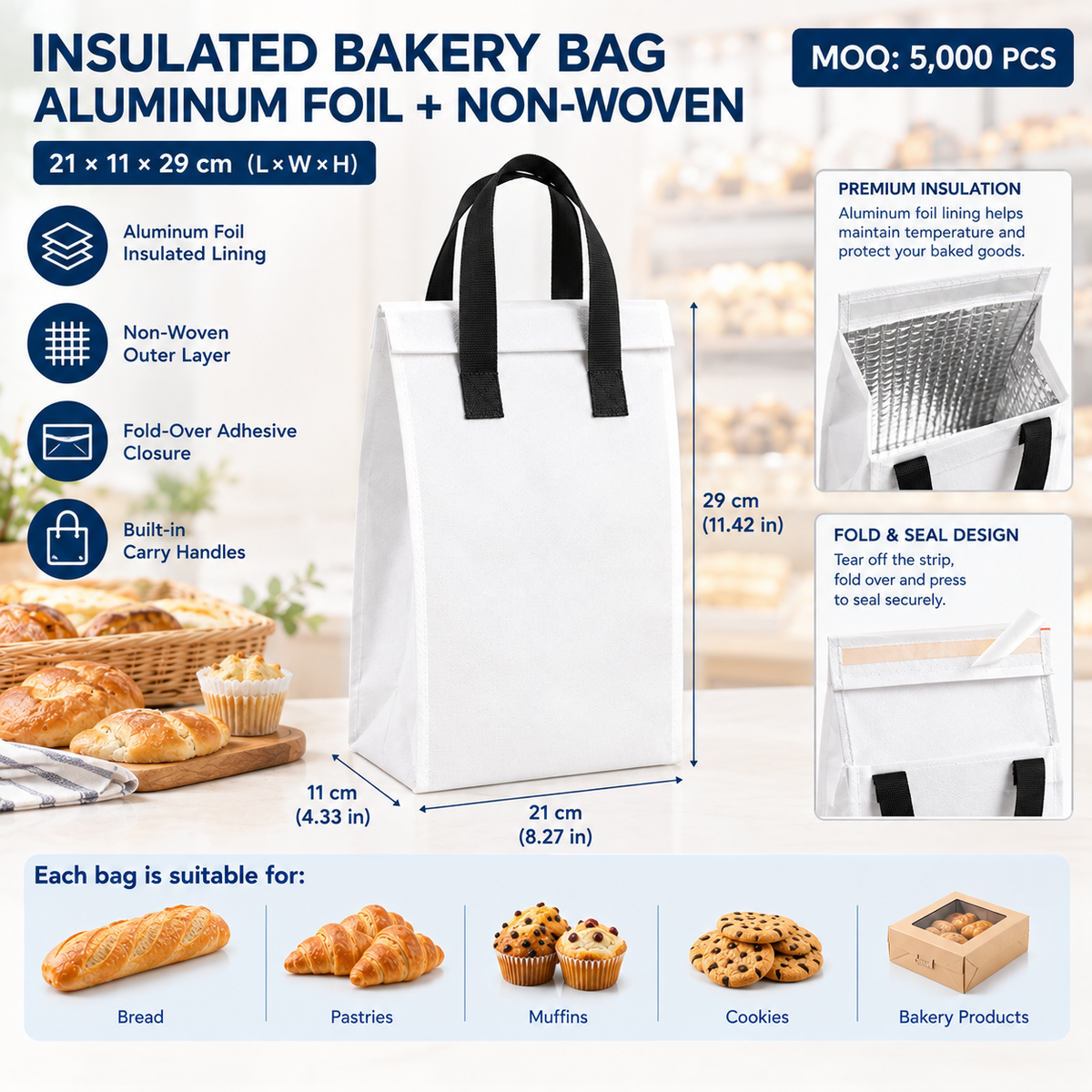 Custom Insulated Aluminum Foil Non‑Woven Bakery Bag