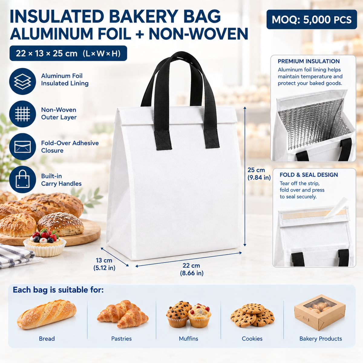 Custom Insulated Aluminum Foil Non‑Woven Bakery Bag