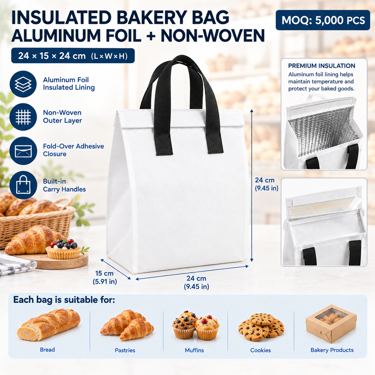 Custom Insulated Aluminum Foil Non‑Woven Bakery Bag