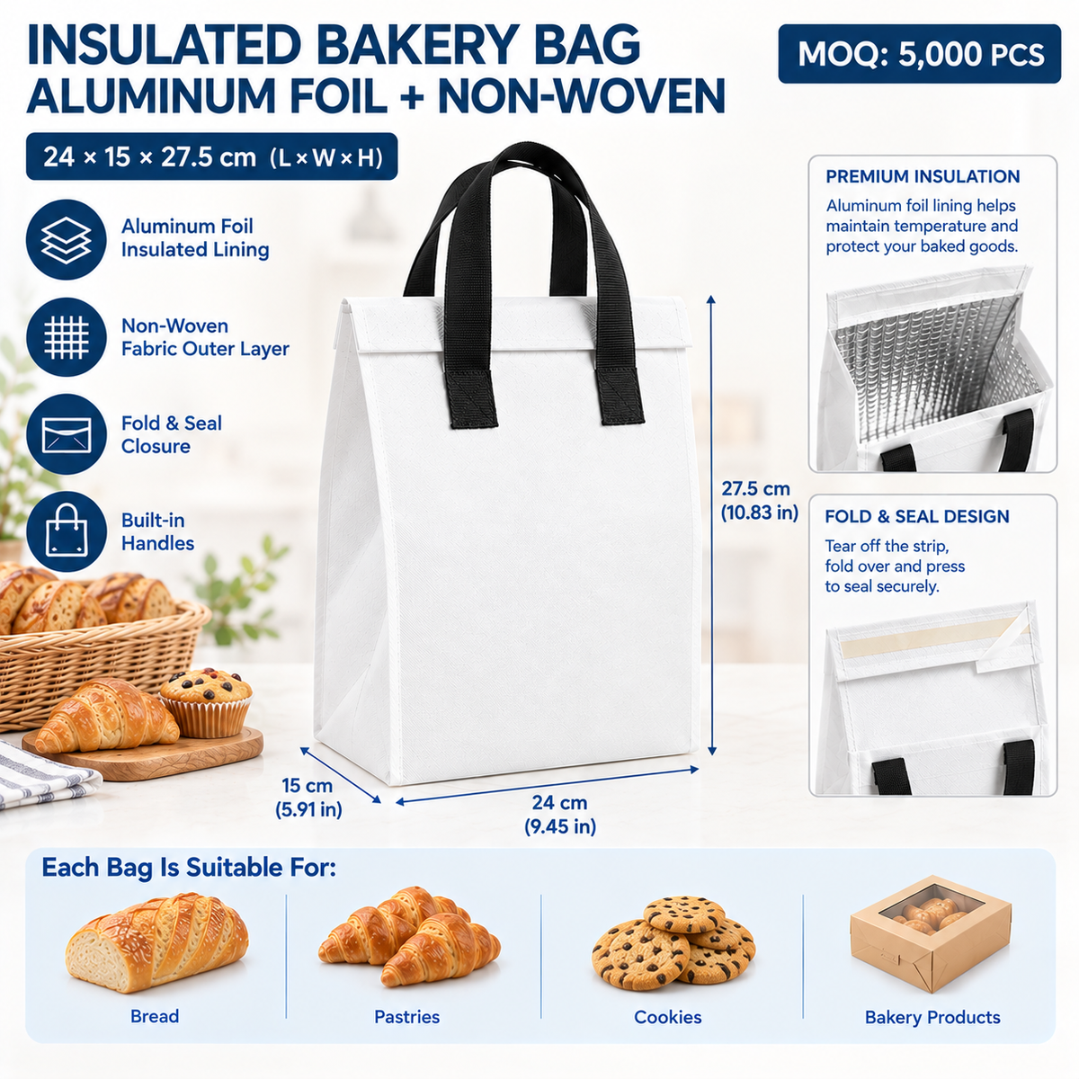 Custom Insulated Aluminum Foil Non‑Woven Bakery Bag
