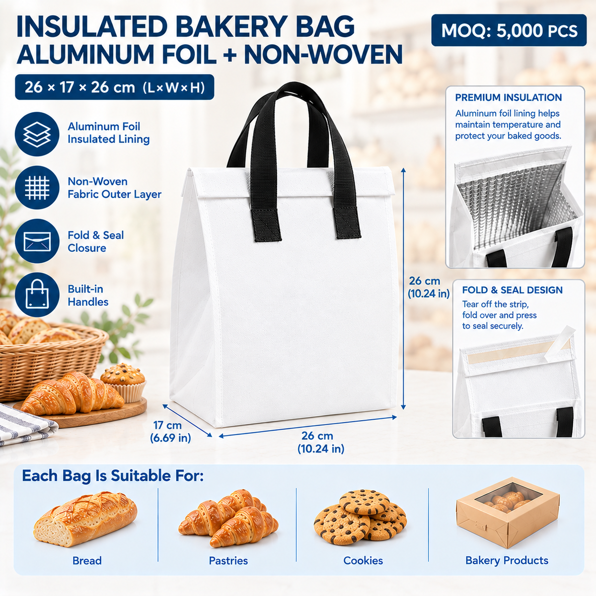 Custom Insulated Aluminum Foil Non‑Woven Bakery Bag