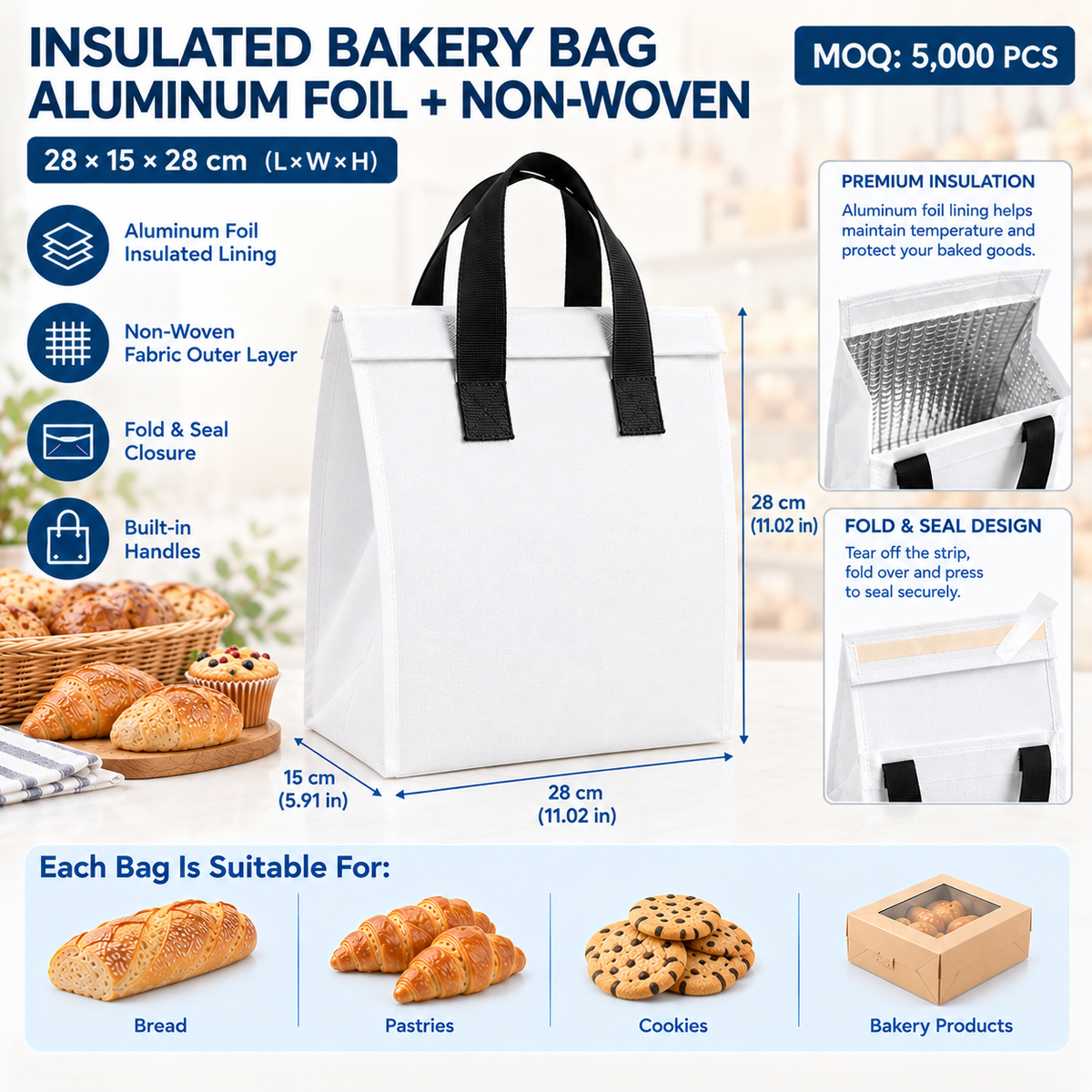 Custom Insulated Aluminum Foil Non‑Woven Bakery Bag