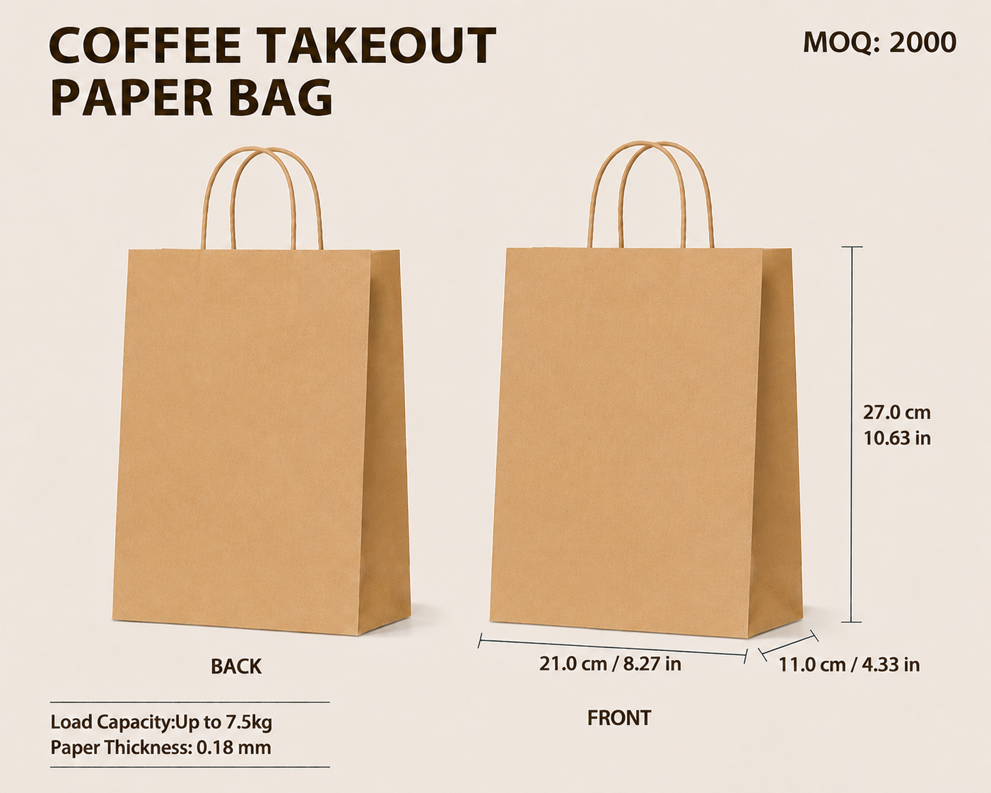 COFFEE TAKEOUT PAPER BAG（Double Cup-21 cm × 11 cm × 27 cm）