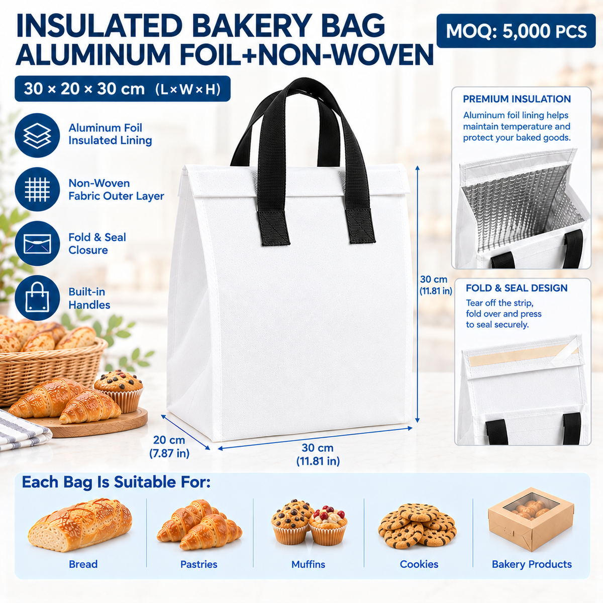 Custom Insulated Aluminum Foil Non‑Woven Bakery Bag