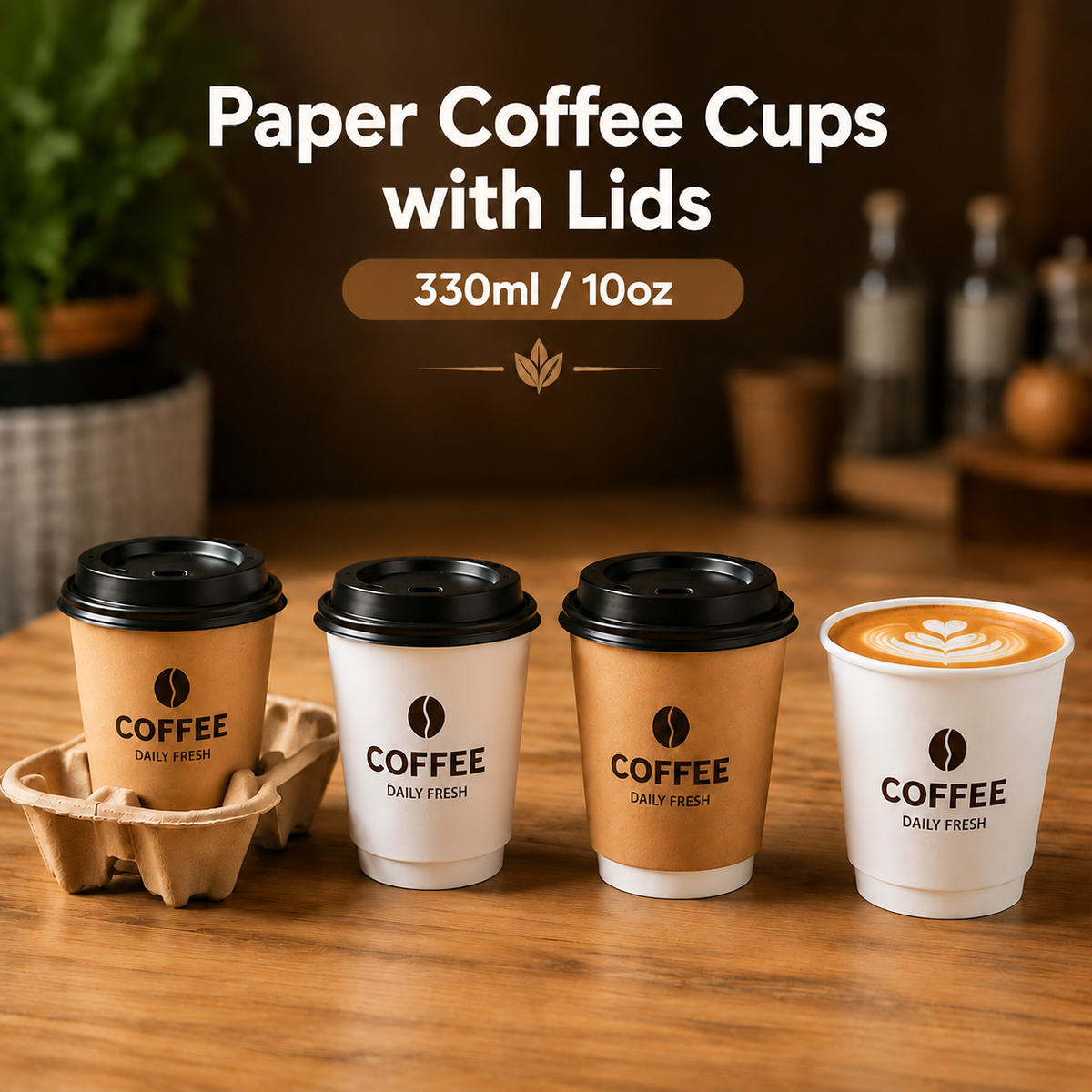 Paper Coffee Cups with Lids( 330ml- 10oz )