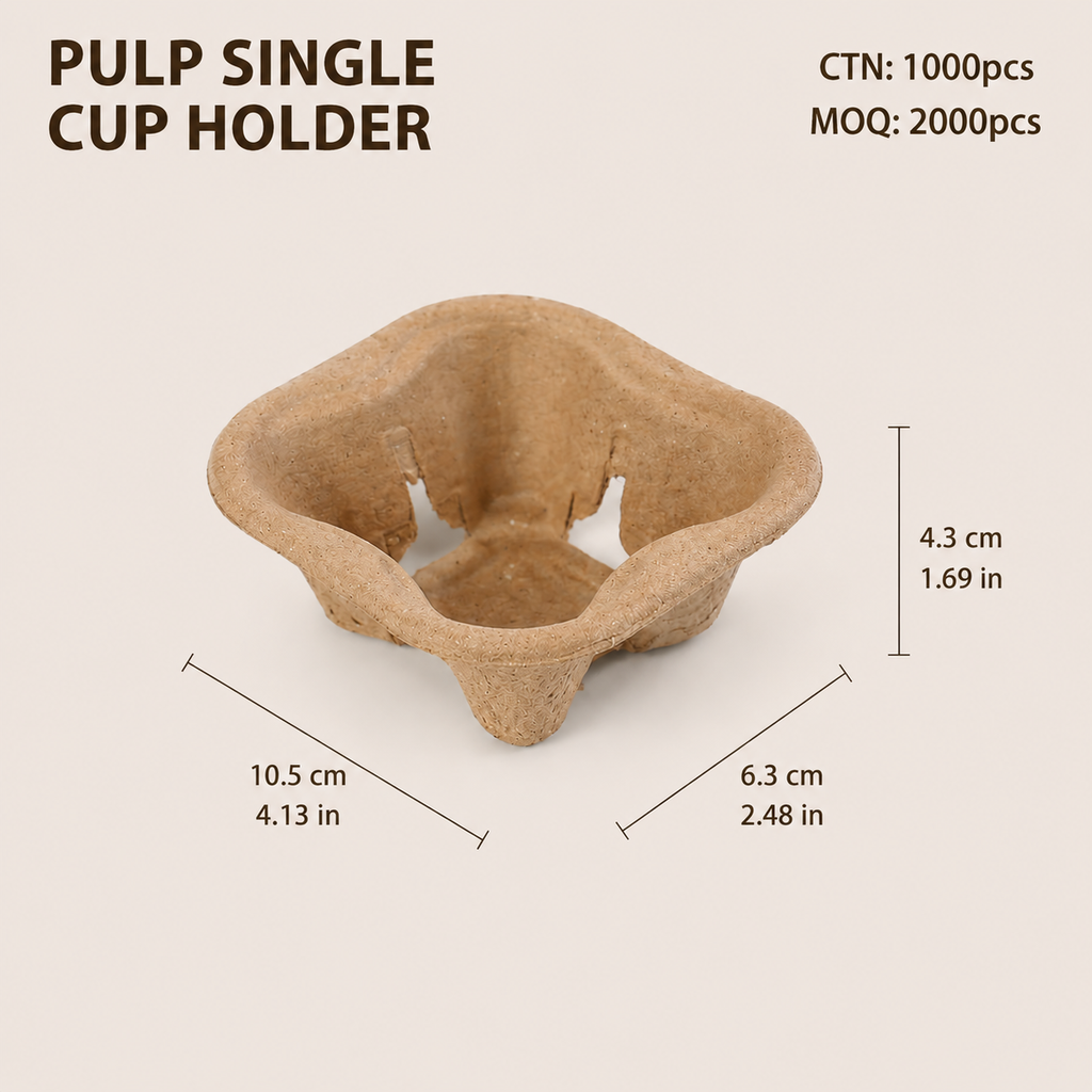 Eco-Friendly Biodegradable Pulp Cup Holder for Coffee & Beverage Takeaway