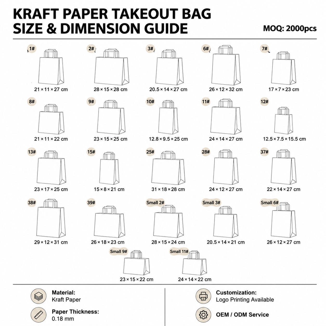 Custom White Kraft Paper Bags with Handles