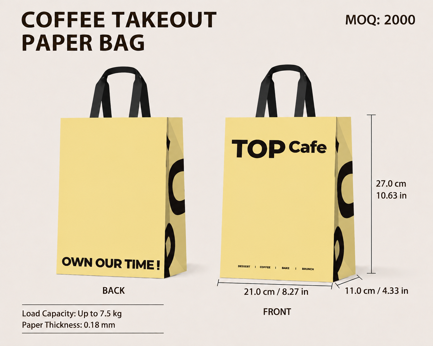 COFFEE TAKEOUT PAPER BAG（Double Cup-21 cm × 11 cm × 27 cm）