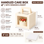 Handled Cake Boxes with Window &amp; Insert – 4", 6", 8"