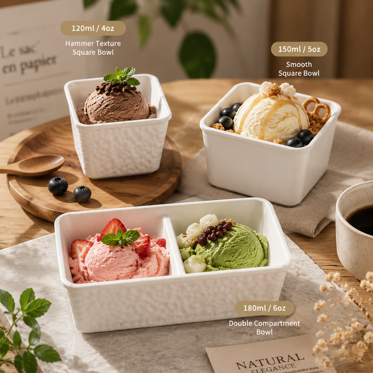 Eco-Friendly Bagasse Fiber Ice Cream Bowls