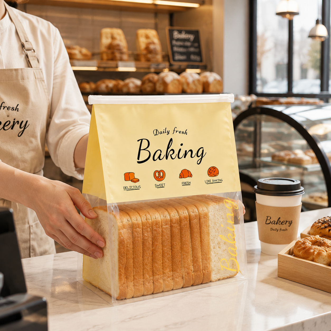 Wire Tie Window Bread Bags with Clear Front Display for Bakery Packaging