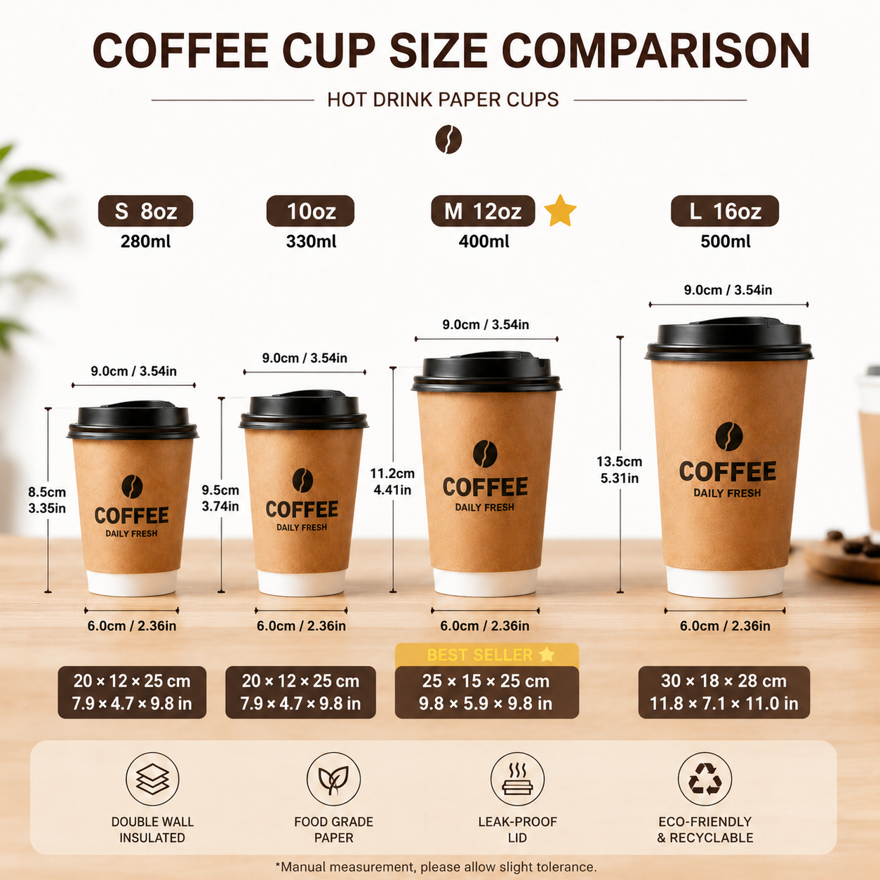 Double Wall Paper Coffee Cup with Lid