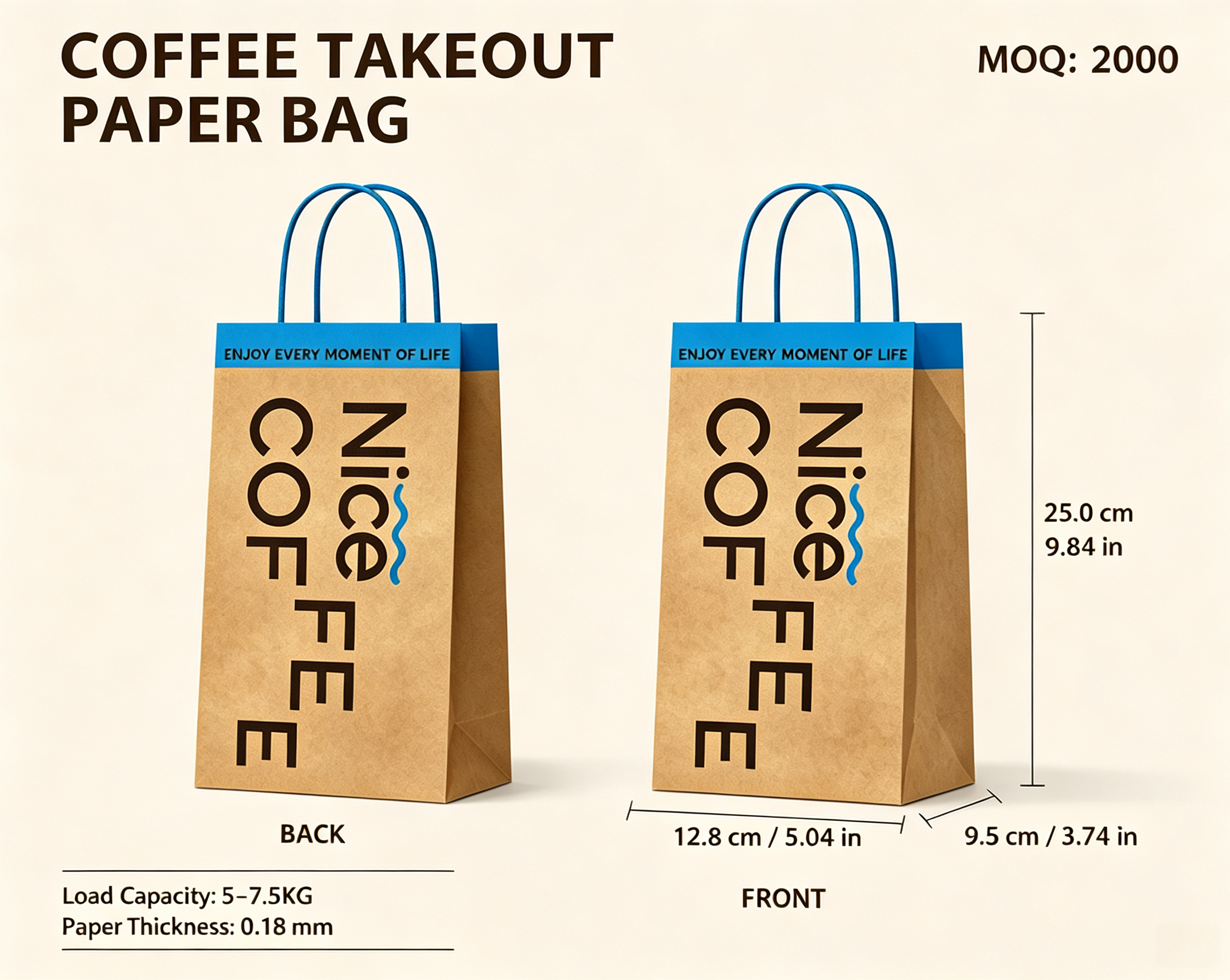 COFFEE TAKEOUT PAPER BAG（Single Cup-12.8 cm × 9.5 cm × 25 cm）