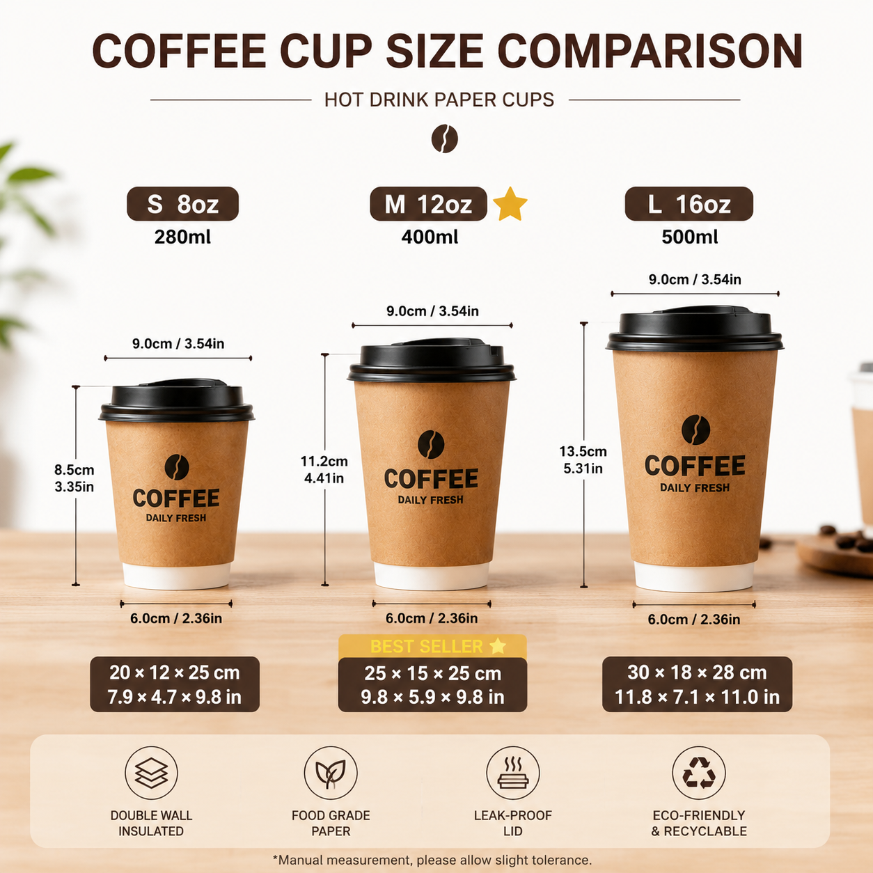 Double Wall Paper Coffee Cup with Lid