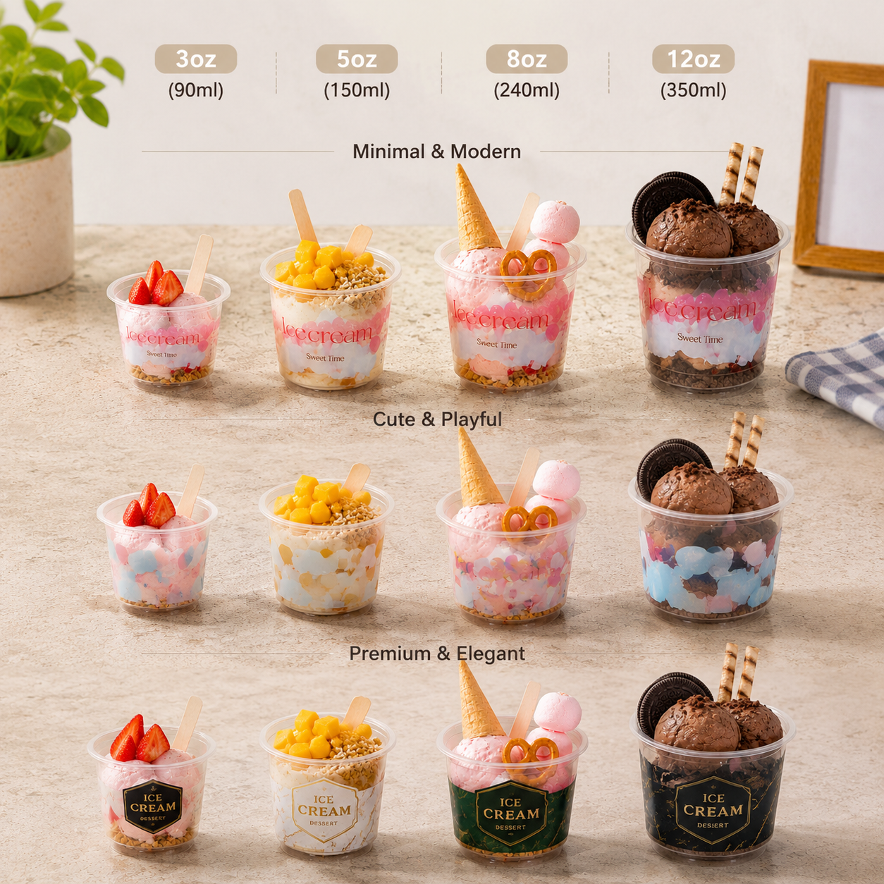 PET Transparent Ice Cream Cups