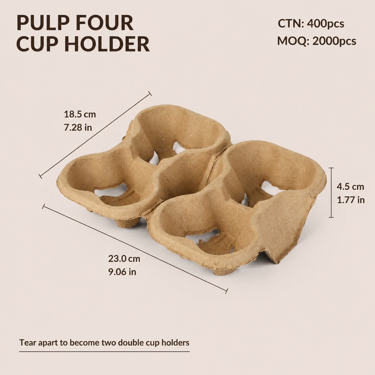 Eco-Friendly Biodegradable Pulp Cup Holder for Coffee & Beverage Takeaway