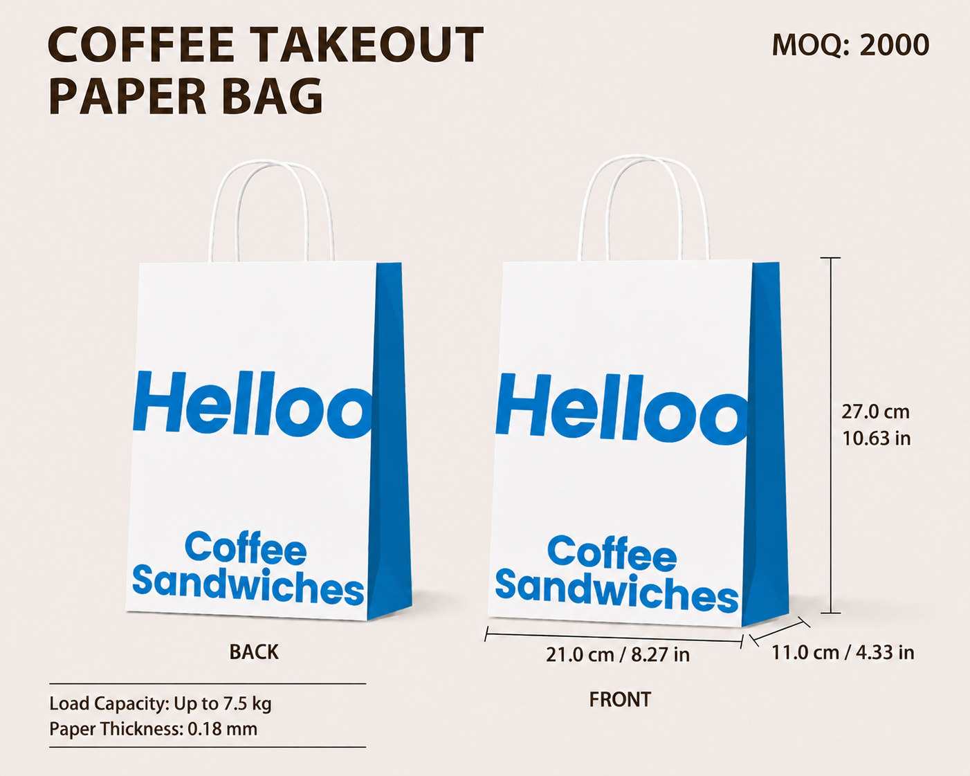 COFFEE TAKEOUT PAPER BAG（Double Cup-21 cm × 11 cm × 27 cm）