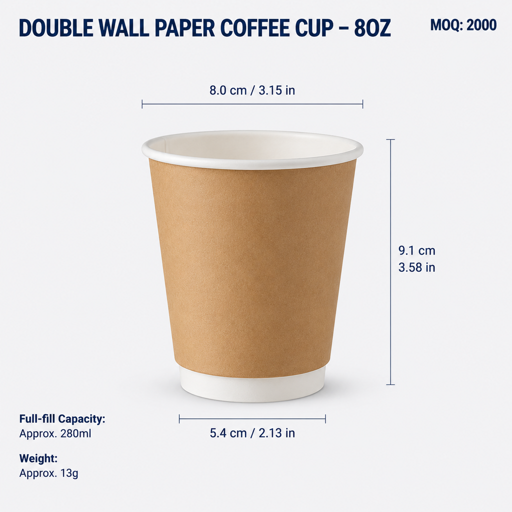 Custom Double‑Wall Paper Coffee Cups, Lids & Straws