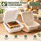 6 Inch Bagasse Food Container – White / Natural