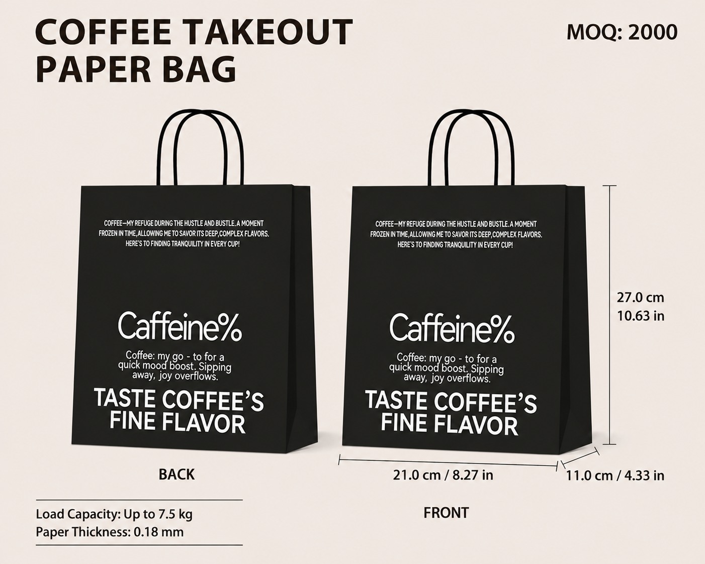 COFFEE TAKEOUT PAPER BAG（Double Cup-21 cm × 11 cm × 27 cm）