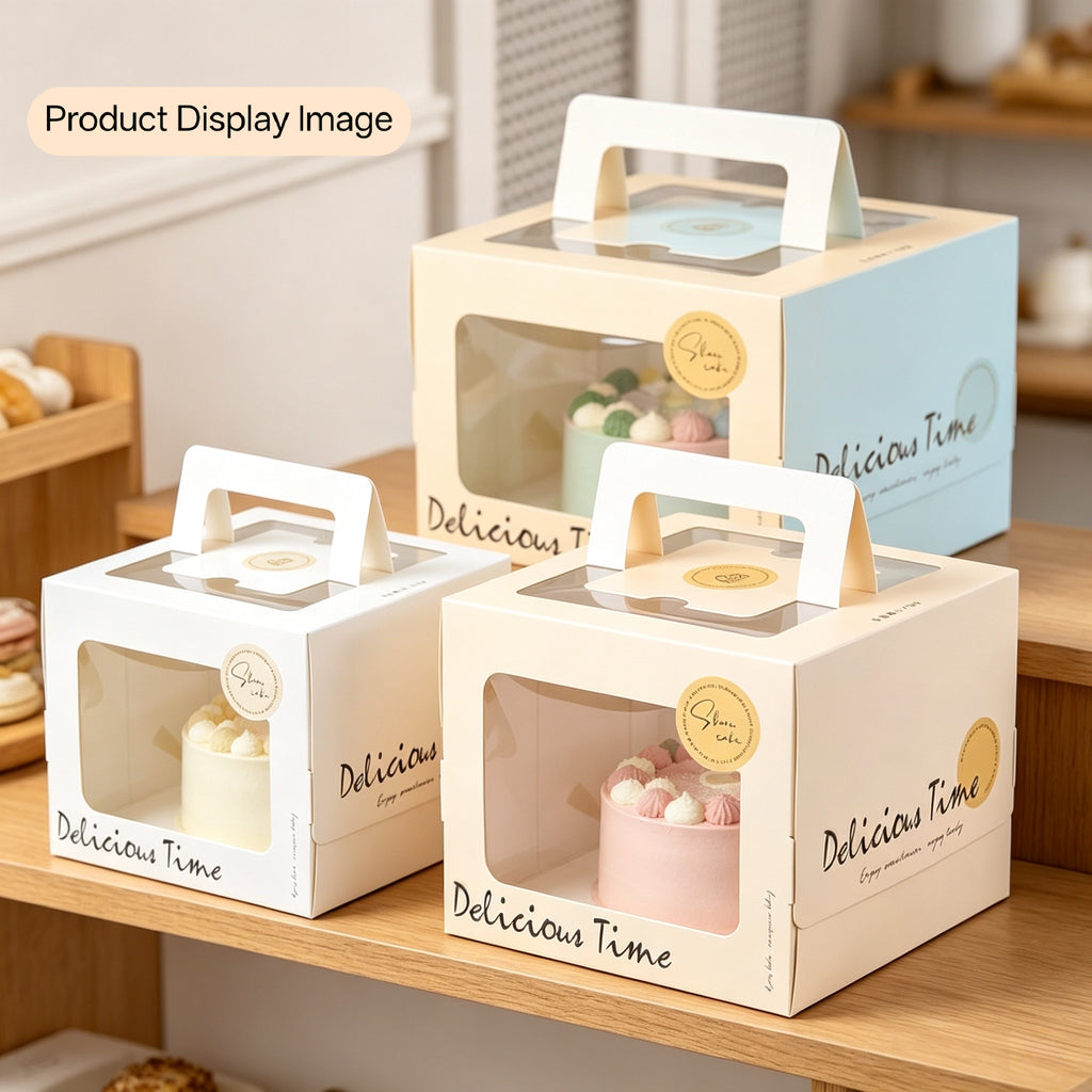 Handled Cake Boxes with Window &amp; Insert – 4", 6", 8"