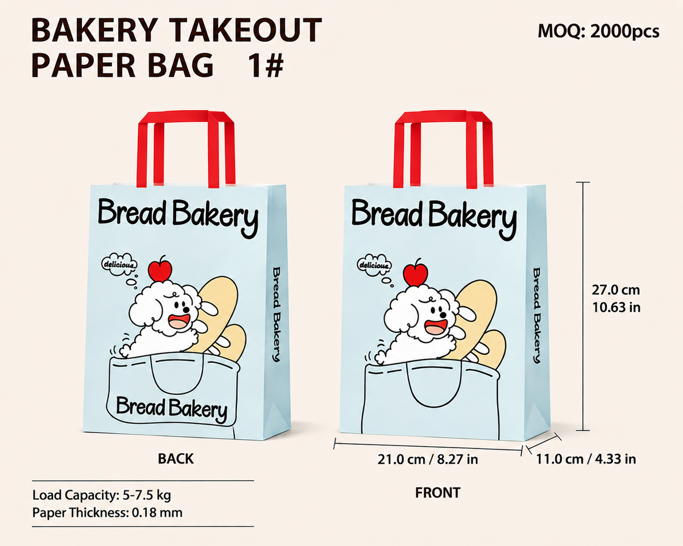 Bakery Takeaway Bags with Handles, Multi Sizes for Cake & Pastry