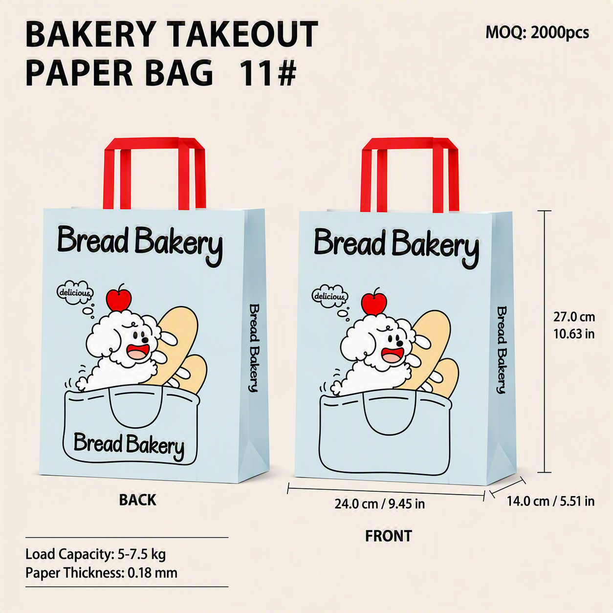 Bakery Takeaway Bags with Handles, Multi Sizes for Cake & Pastry