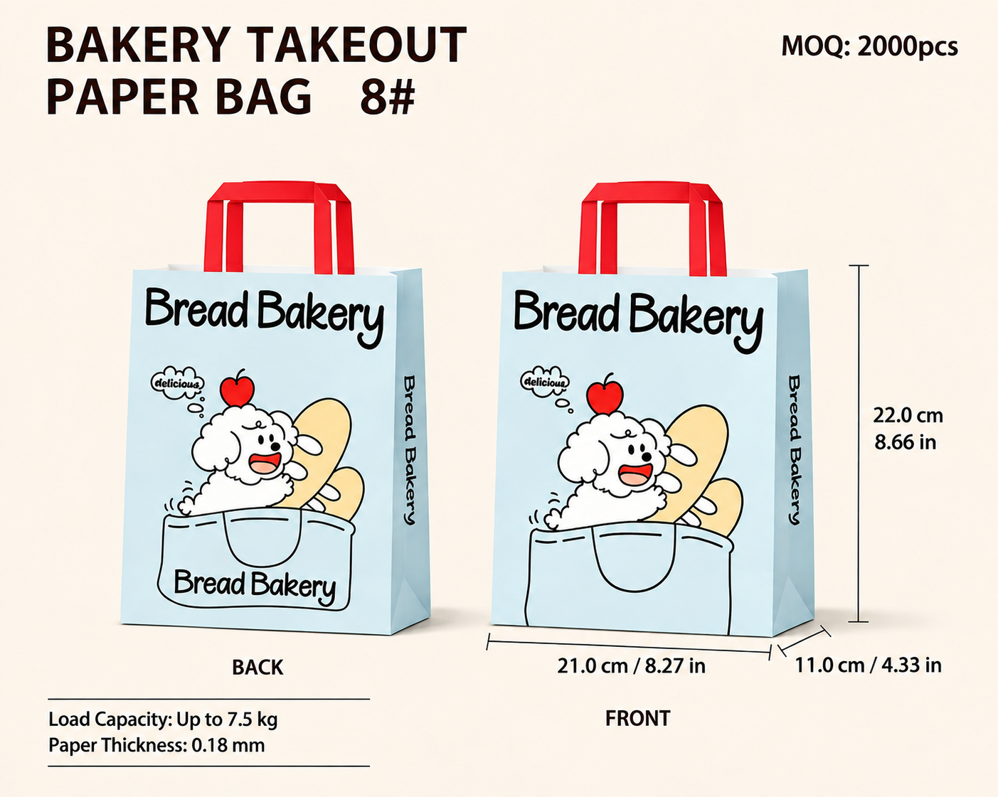 Bakery Takeaway Bags with Handles, Multi Sizes for Cake & Pastry