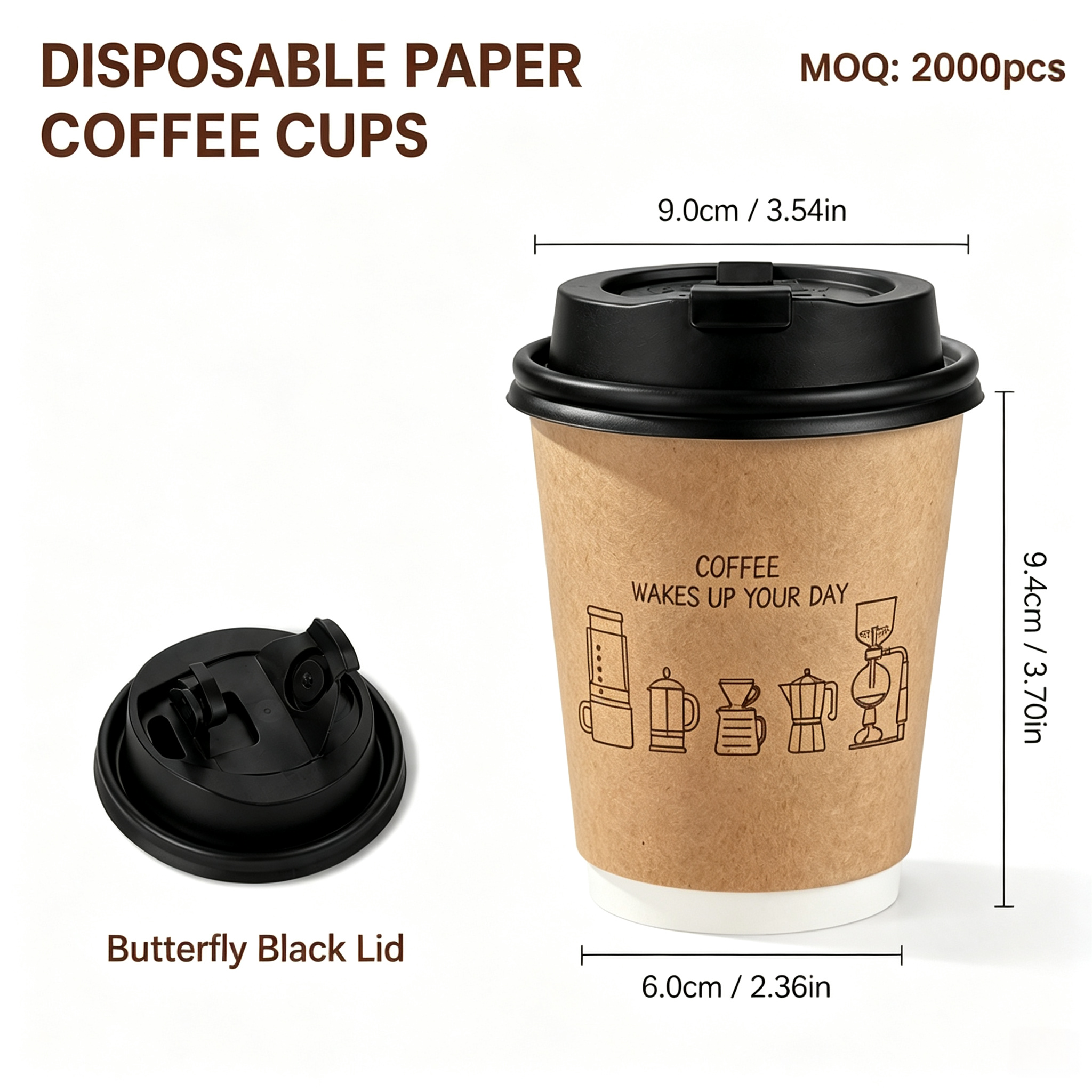 10oz (330ml) Paper Coffee Cups with Lids – Disposable Hot Drink Cups for Cafes & Takeaway