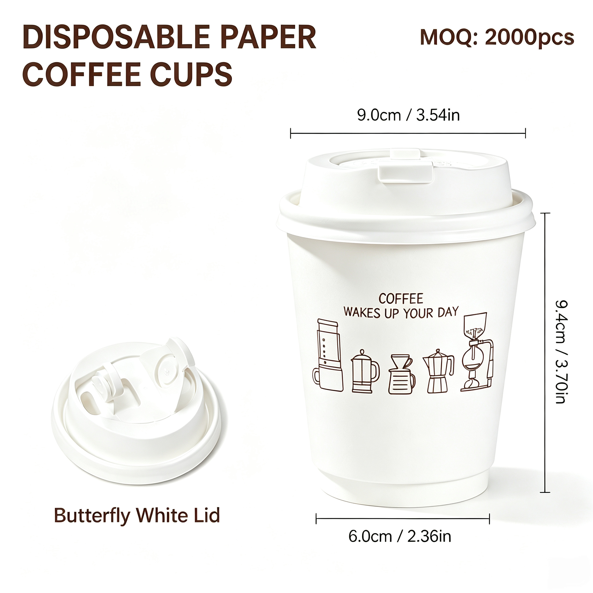 10oz (330ml) Paper Coffee Cups with Lids – Disposable Hot Drink Cups for Cafes & Takeaway