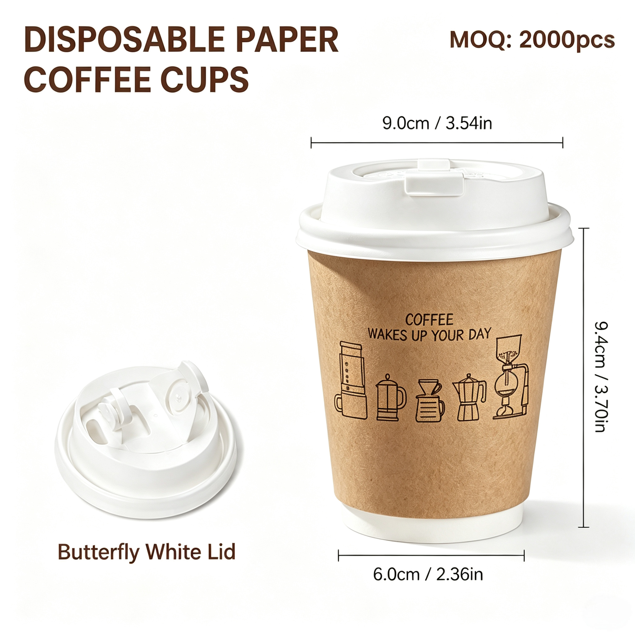 10oz (330ml) Paper Coffee Cups with Lids – Disposable Hot Drink Cups for Cafes & Takeaway