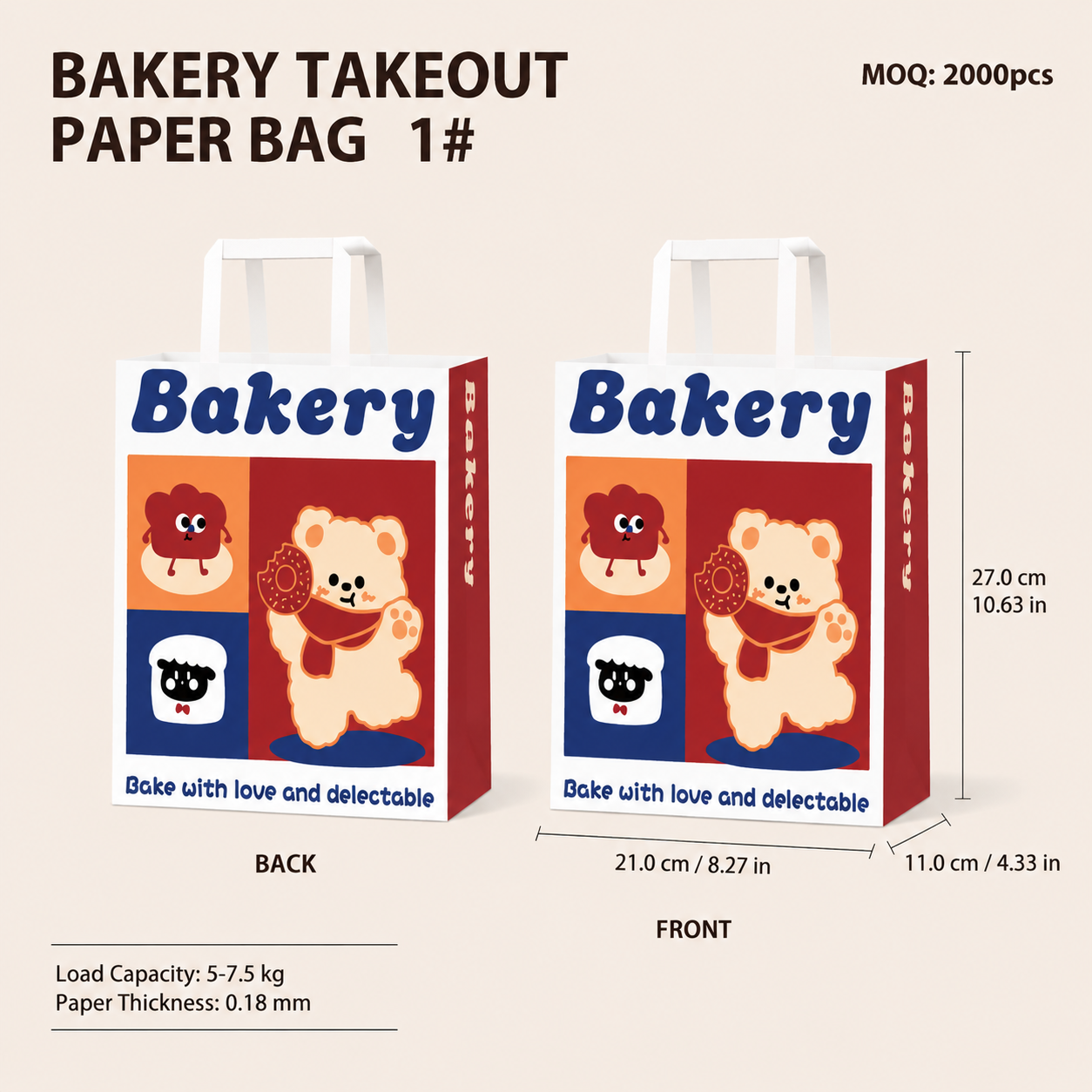 Bakery Takeaway Bags with Handles, Multi Sizes for Cake & Pastry