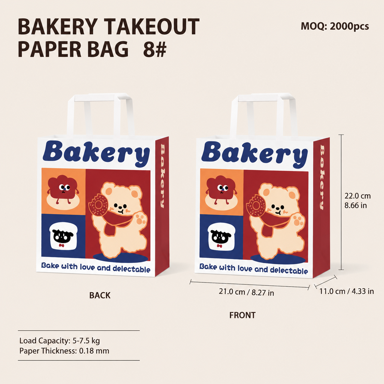 Bakery Takeaway Bags with Handles, Multi Sizes for Cake & Pastry