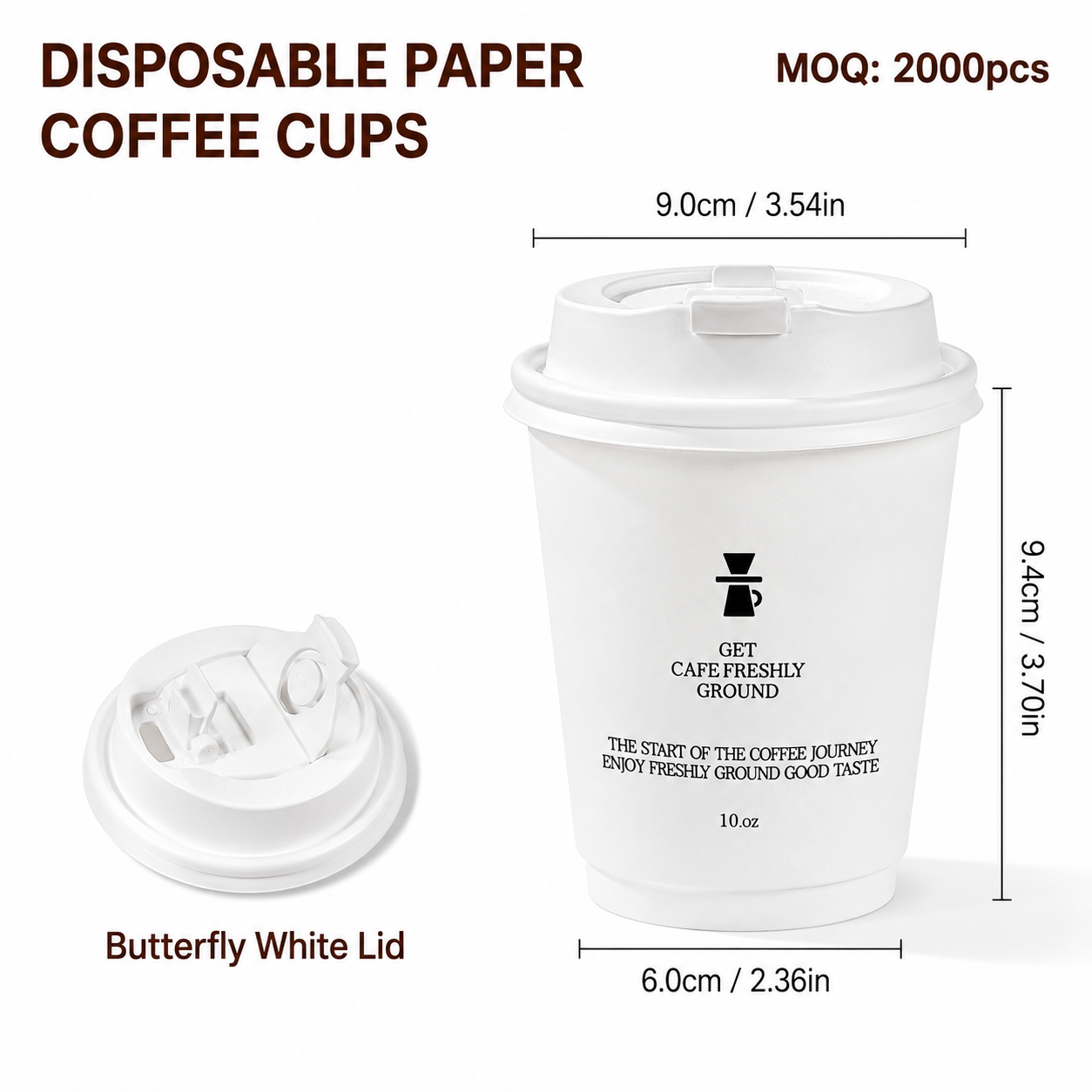 10oz (330ml) Paper Coffee Cups with Lids – Disposable Hot Drink Cups for Cafes & Takeaway
