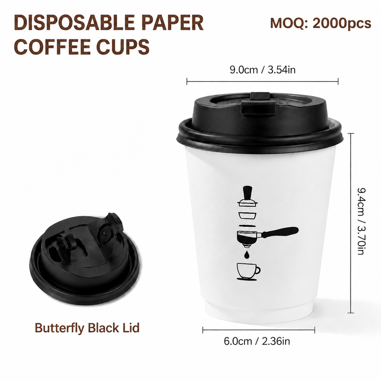 10oz (330ml) Paper Coffee Cups with Lids – Disposable Hot Drink Cups for Cafes & Takeaway