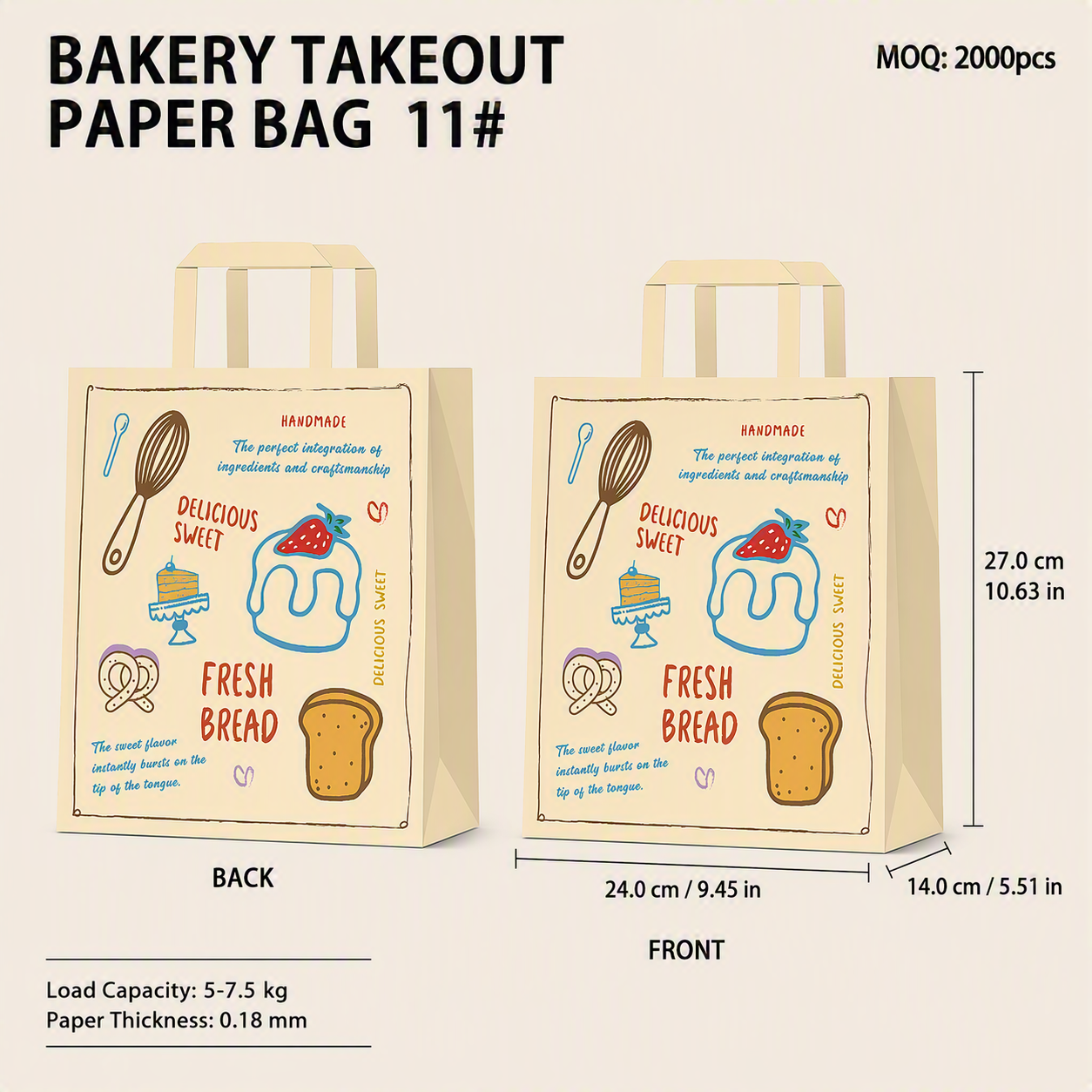 Bakery Takeaway Bags with Handles, Multi Sizes for Cake & Pastry