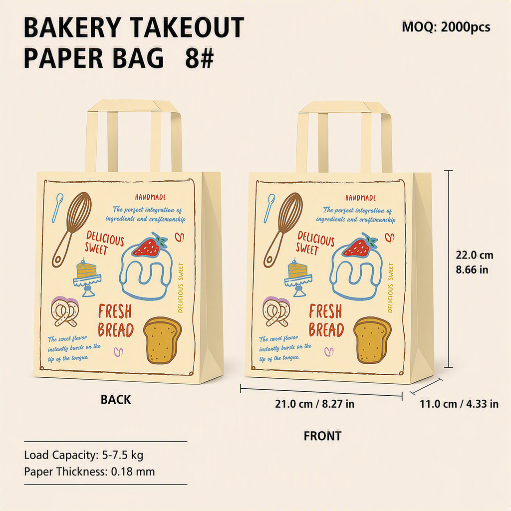 Bakery Takeaway Bags with Handles, Multi Sizes for Cake & Pastry