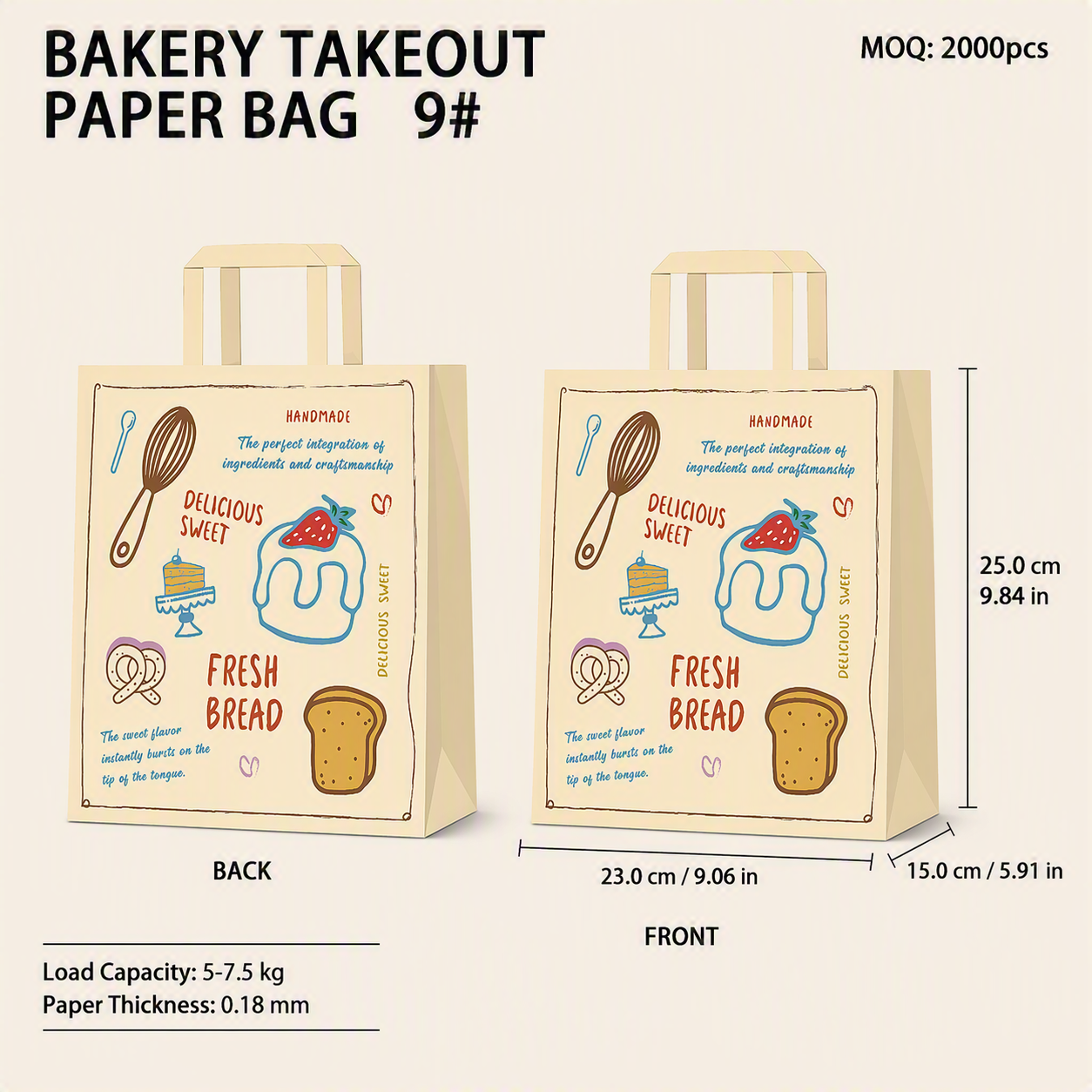 Bakery Takeaway Bags with Handles, Multi Sizes for Cake & Pastry