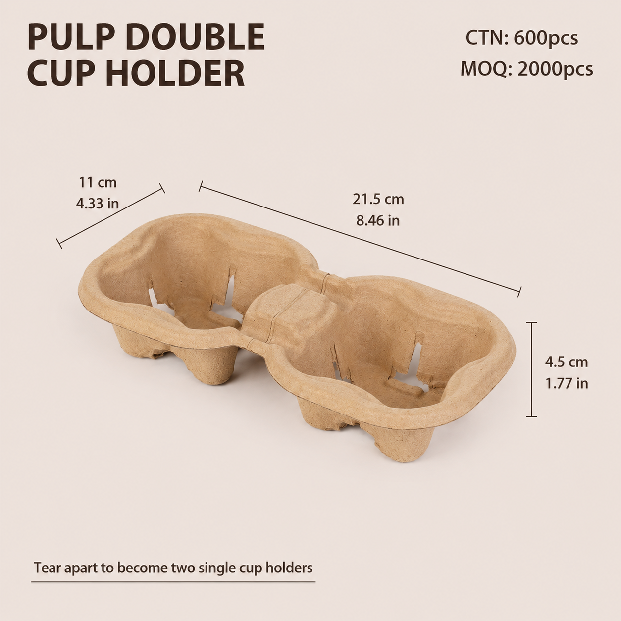 Eco-Friendly Biodegradable Pulp Cup Holder for Coffee & Beverage Takeaway